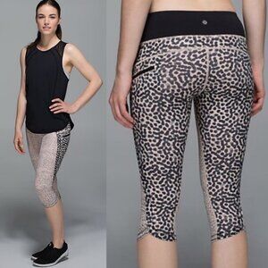 Lululemon Animal Print Run Speed Crop Leggings Size 4 Brown Luxtreme Breatheable